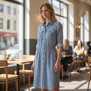 Maeve Anthropologie Shirt‎ Dress Size 0 Blue White Abstract Print Button Down